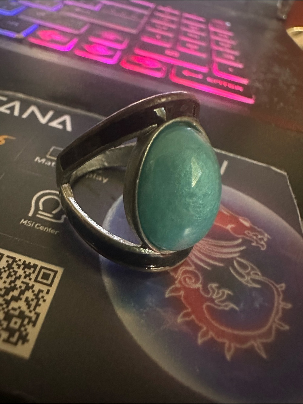Man made Larimar Stone Sterling-Style men or woman Ring